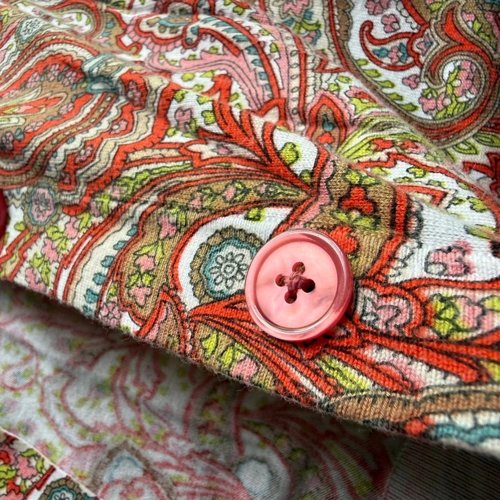 Talbots Womens Red Paisley Button Front Cardigan Sweater Size M 3/4 Sleeve